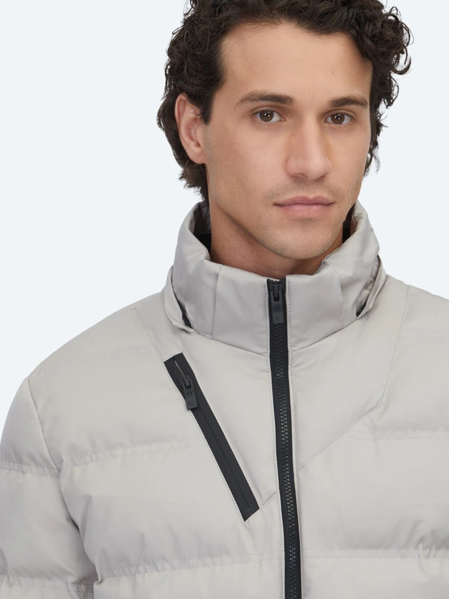 Bej Regular Fit Kapüşonlu Casual Dokuma Mont - 6