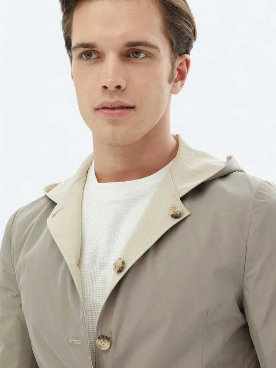 Bej Regular Fit Kapüşonlu Casual Örme Mont - 7