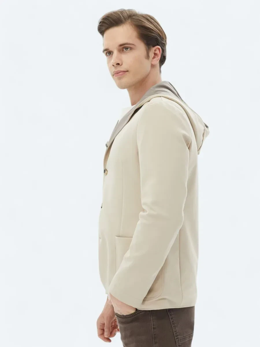 Bej Regular Fit Kapüşonlu Casual Örme Mont - 8