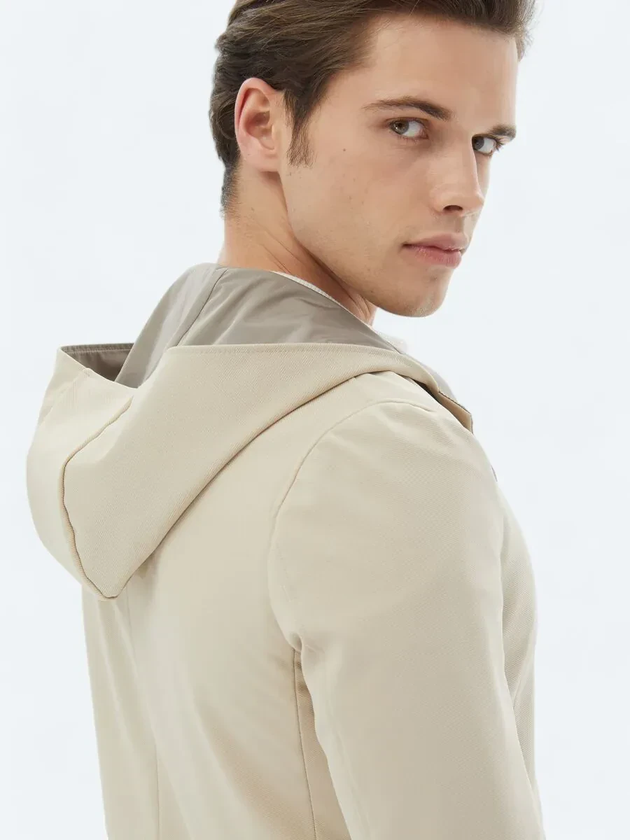 Bej Regular Fit Kapüşonlu Casual Örme Mont - 10