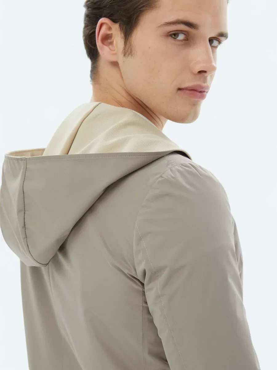Bej Regular Fit Kapüşonlu Casual Örme Mont - 11