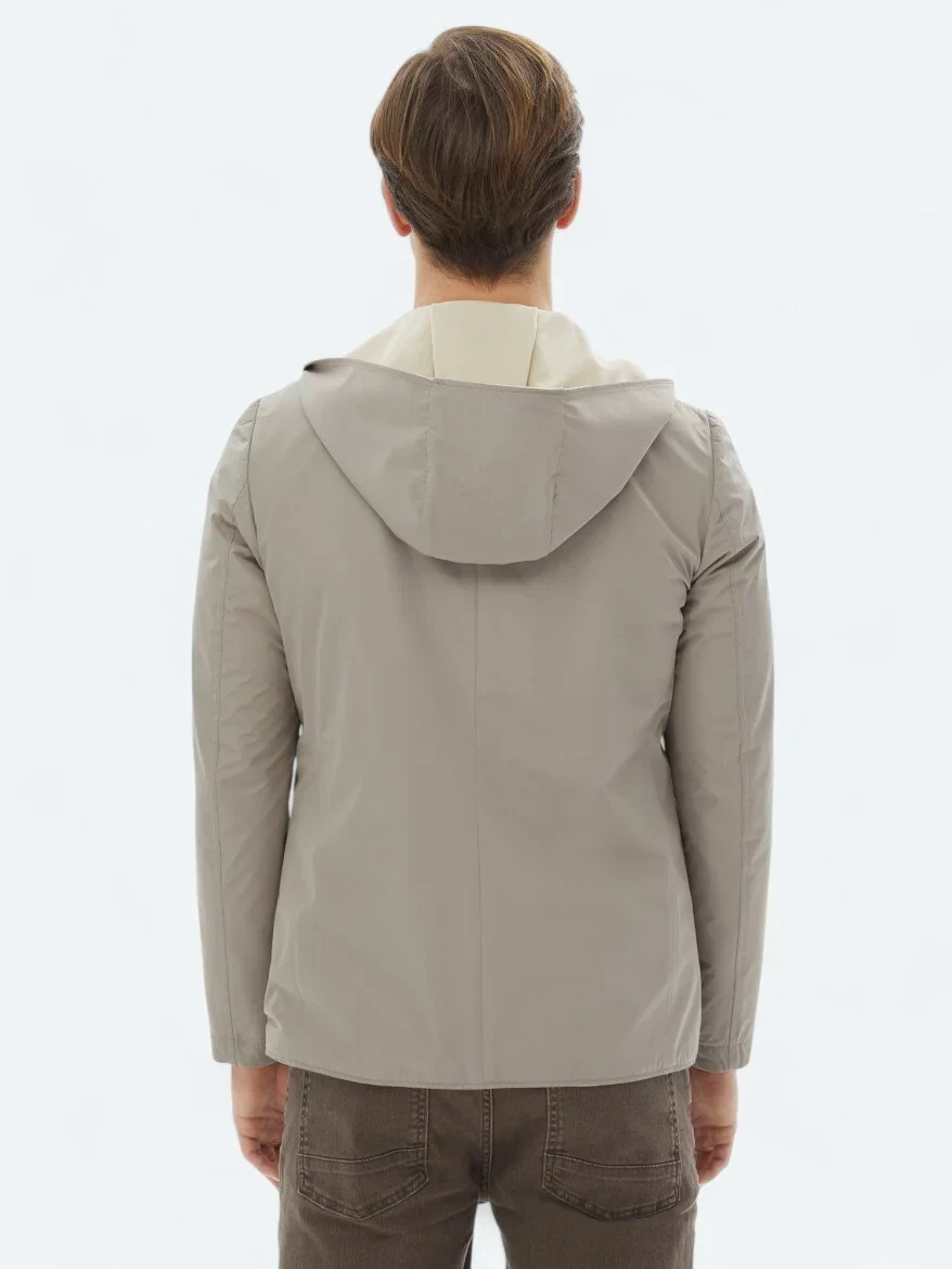 Bej Regular Fit Kapüşonlu Casual Örme Mont - 13