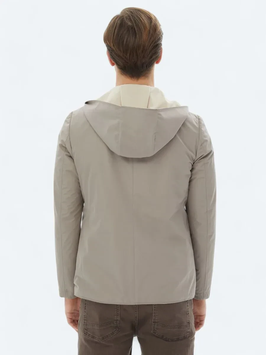 Bej Regular Fit Kapüşonlu Casual Örme Mont - 13