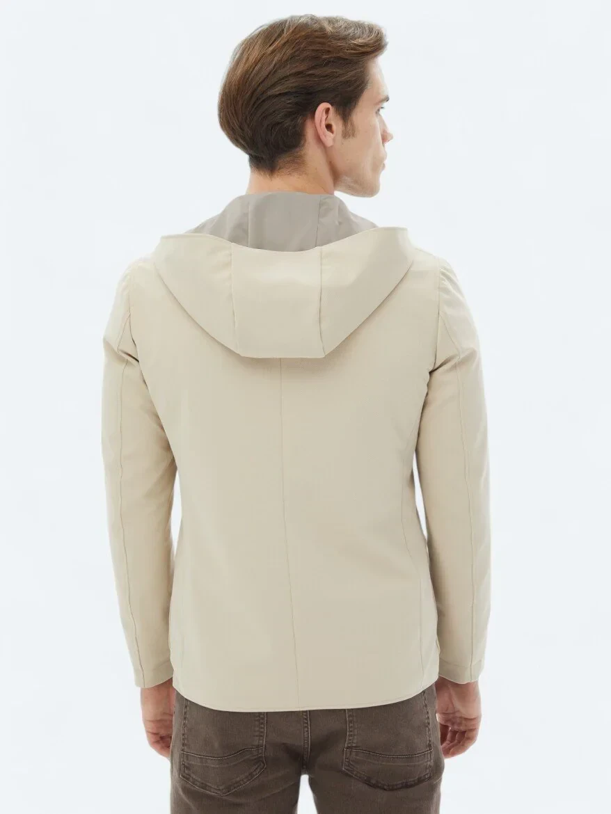 Bej Regular Fit Kapüşonlu Casual Örme Mont - 14