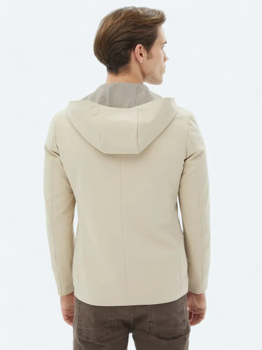 Bej Regular Fit Kapüşonlu Casual Örme Mont - 14