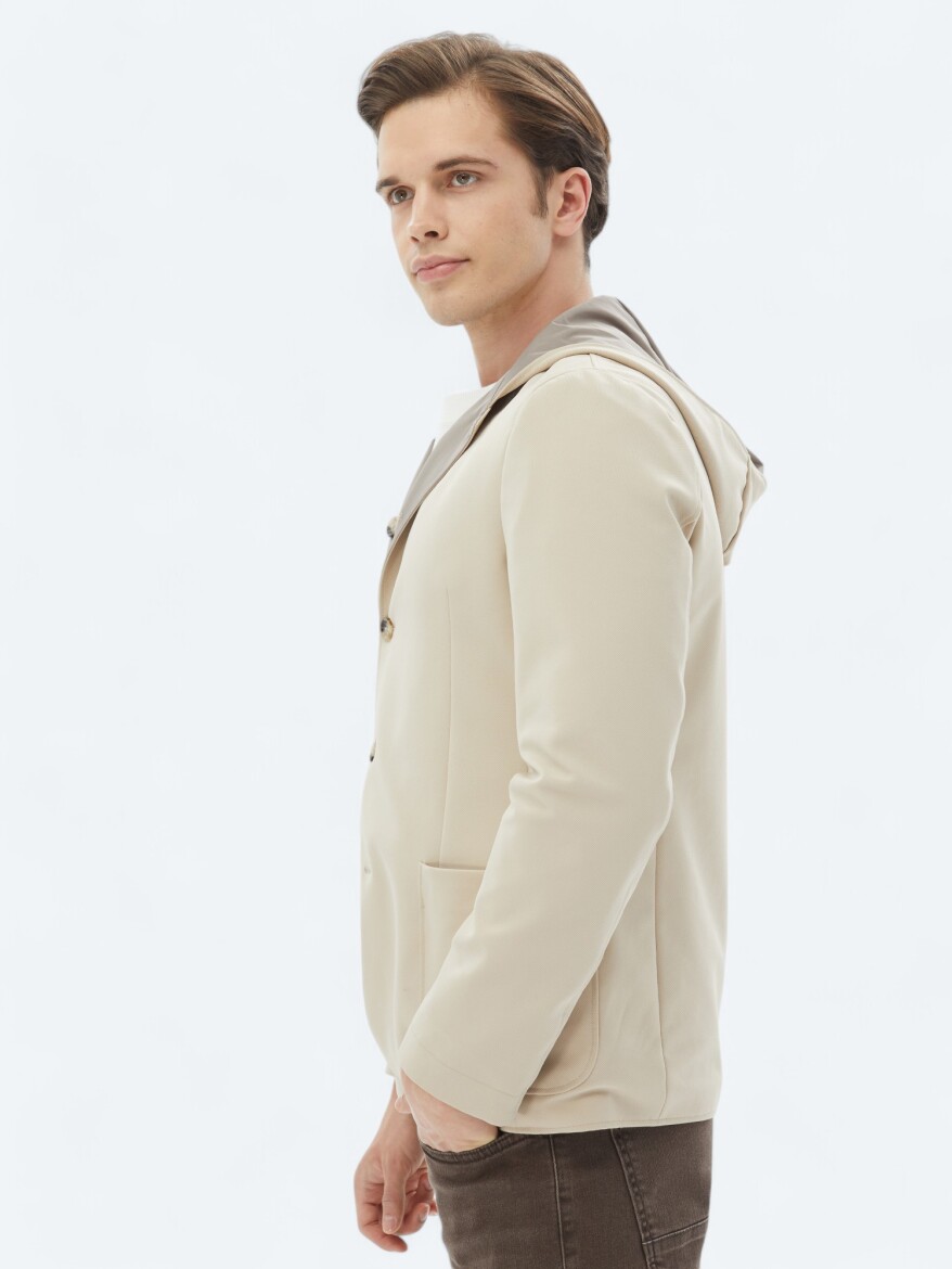 Bej Regular Fit Kapüşonlu Casual Örme Mont - 7