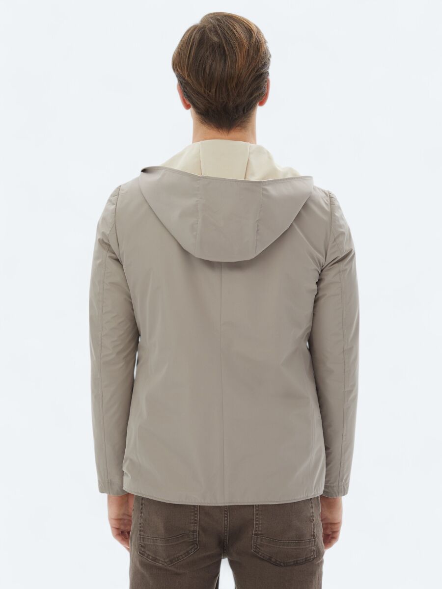 Bej Regular Fit Kapüşonlu Casual Örme Mont - 9