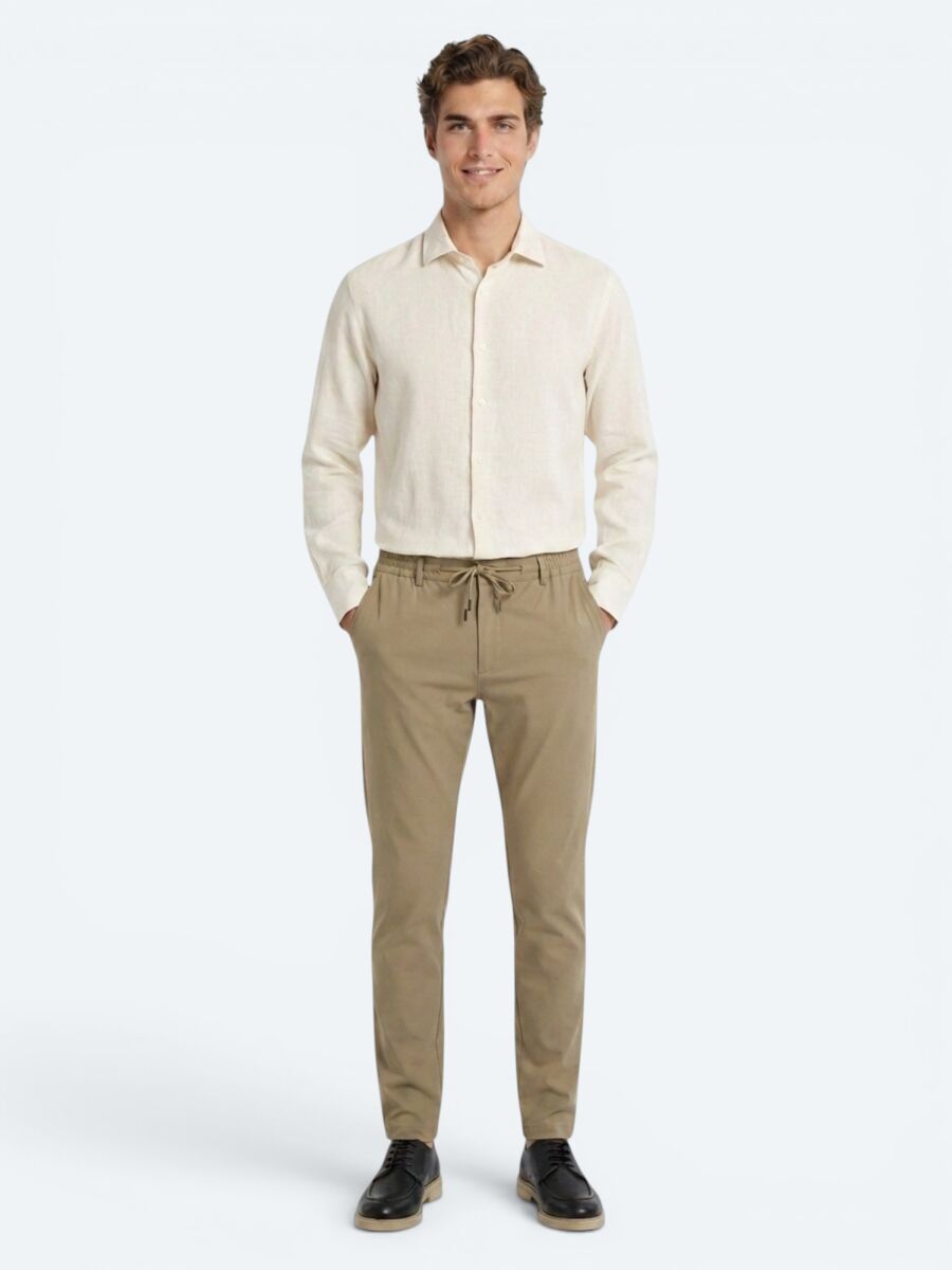 Bej Regular Fit Uzun Dokuma Casual Pamuk Karışımlı Gömlek - 4