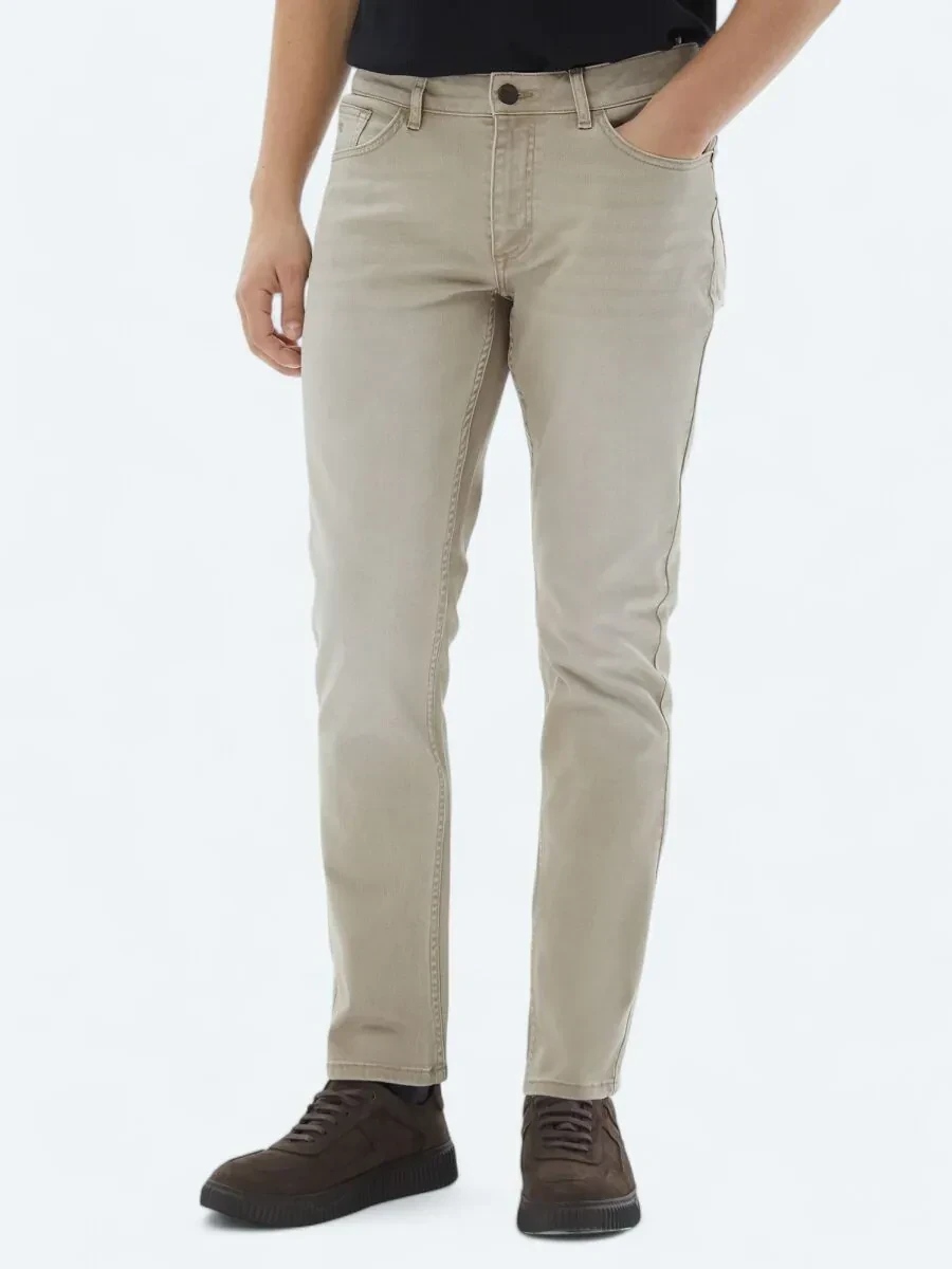 Bej Slim Fit Denim Pamuk Karışımlı Pantolon - 2