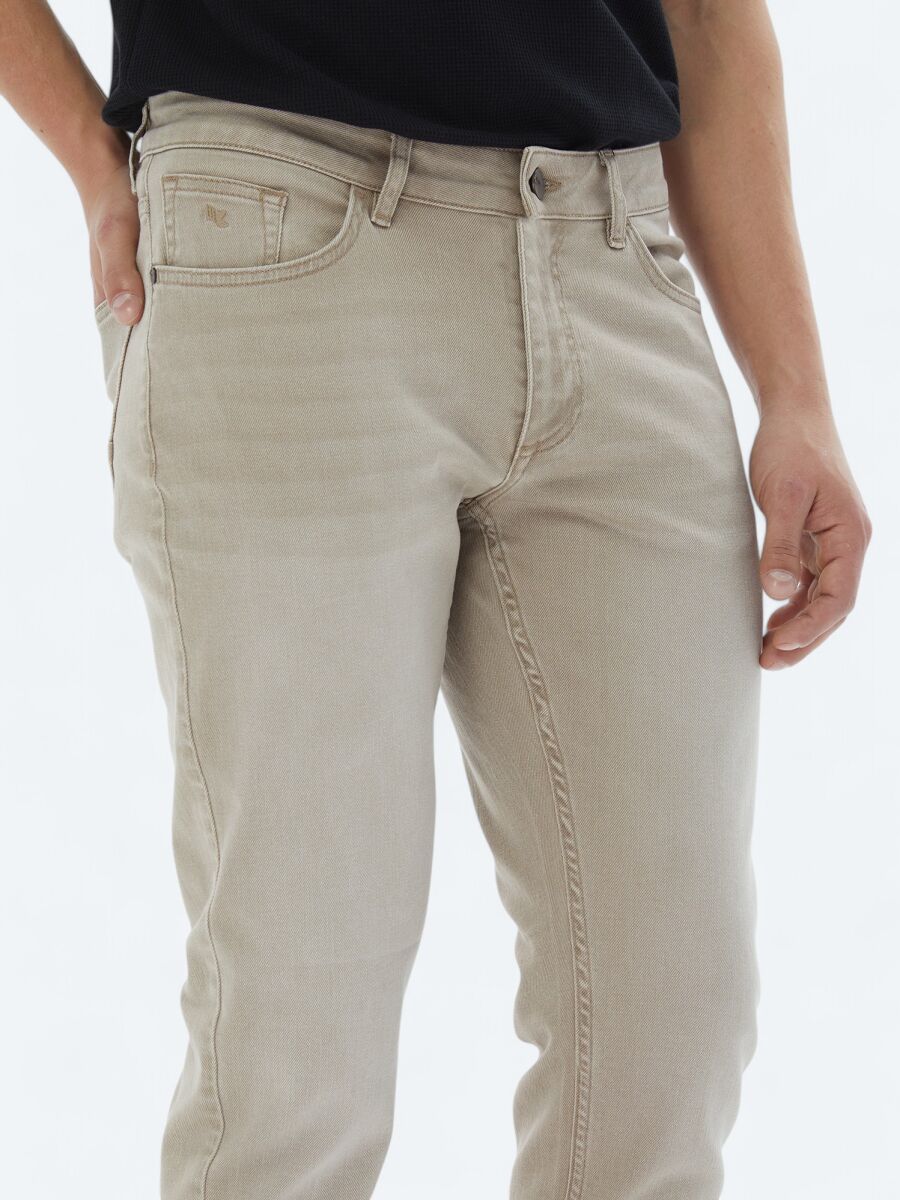 Bej Slim Fit Denim Pamuk Karışımlı Pantolon - 3