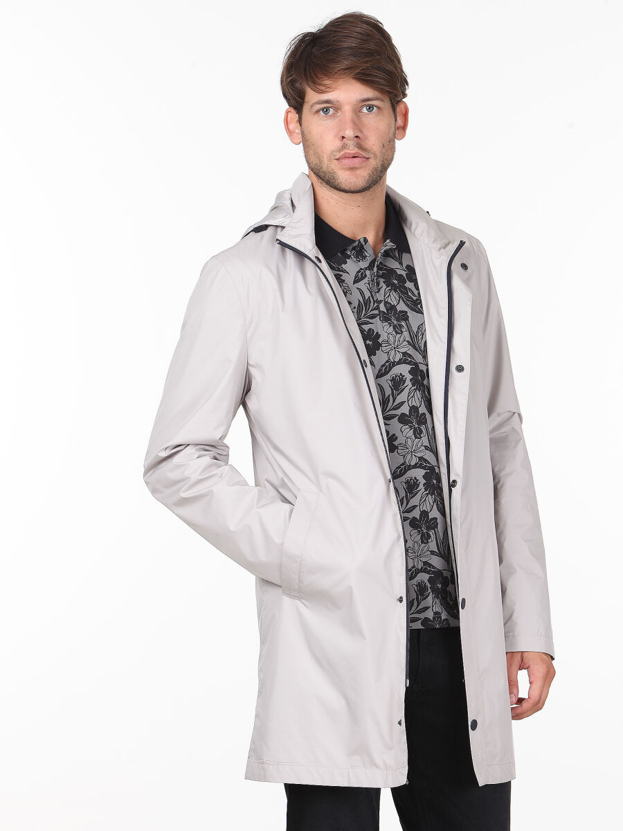 Bej Slim Fit Dik Yaka Klasik Dokuma Pardösü - 1