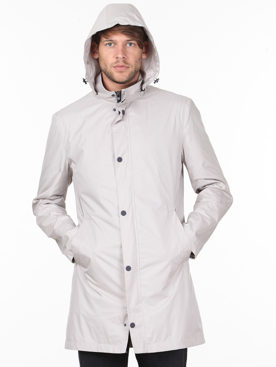 Bej Slim Fit Dik Yaka Klasik Dokuma Pardösü - 2