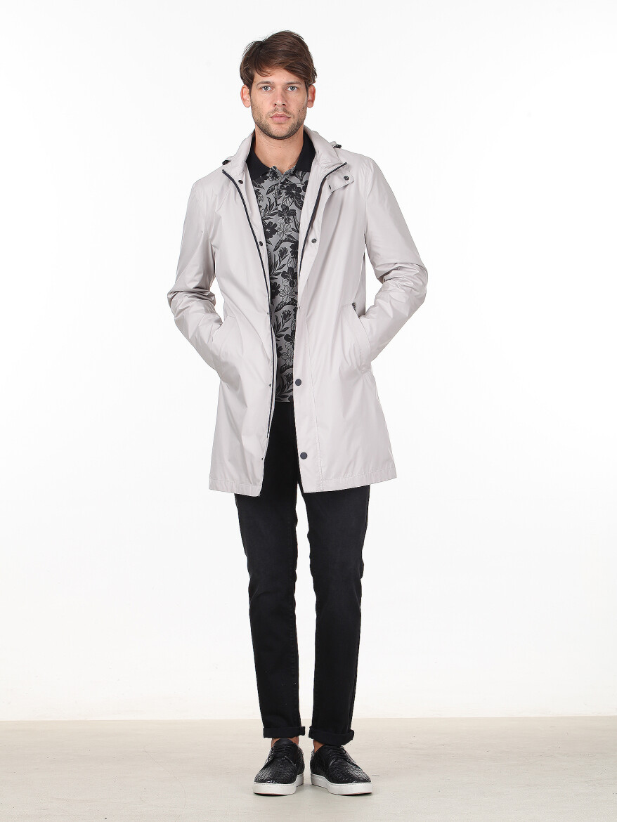 Bej Slim Fit Dik Yaka Klasik Dokuma Pardösü - 3