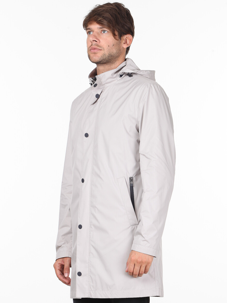 Bej Slim Fit Dik Yaka Klasik Dokuma Pardösü - 4