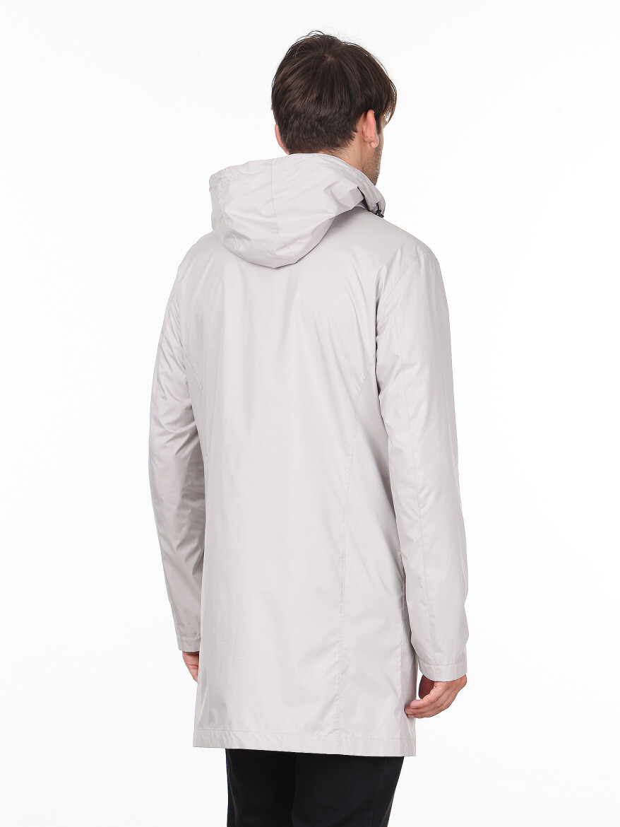 Bej Slim Fit Dik Yaka Klasik Dokuma Pardösü - 5