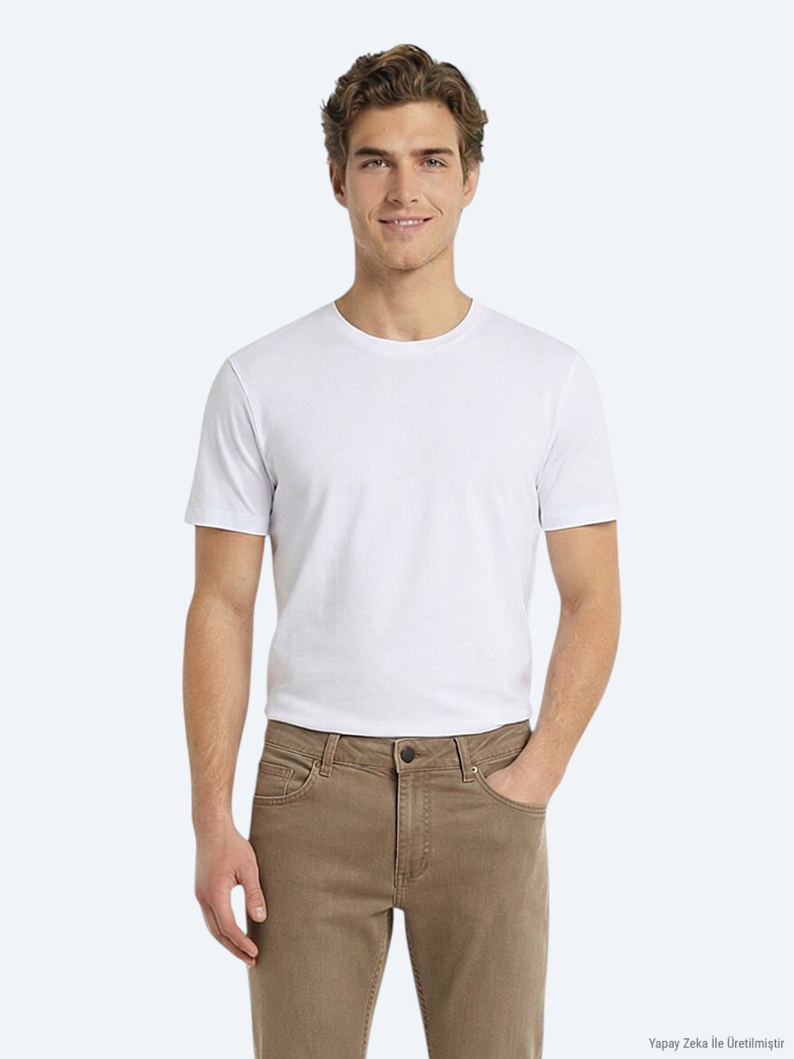 Beyaz 5'li Düz %100 Pamuk T-Shirt - KİP
