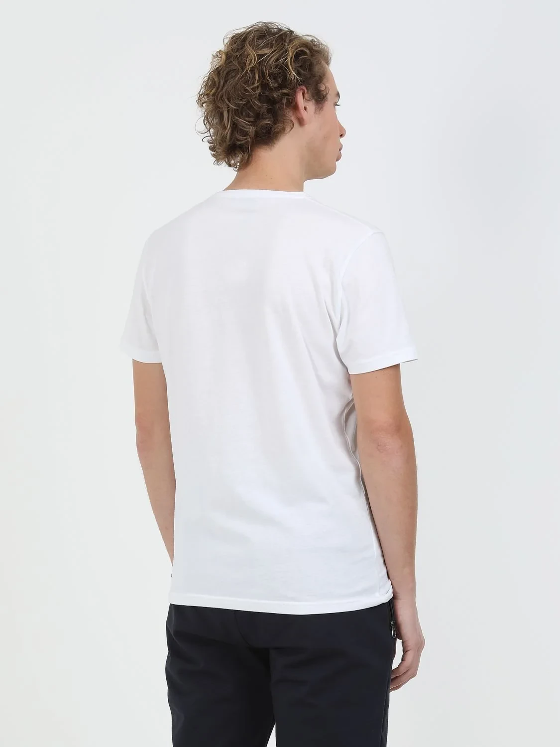 Beyaz Baskılı Bisiklet Yaka %100 Pamuk T-Shirt - 5