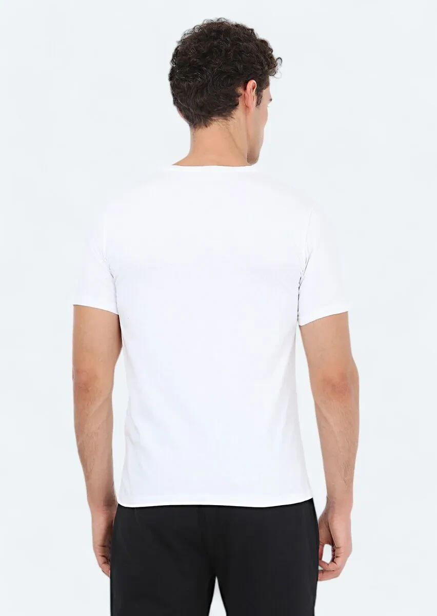 Beyaz Baskılı Bisiklet Yaka %100 Pamuk T-Shirt - 6