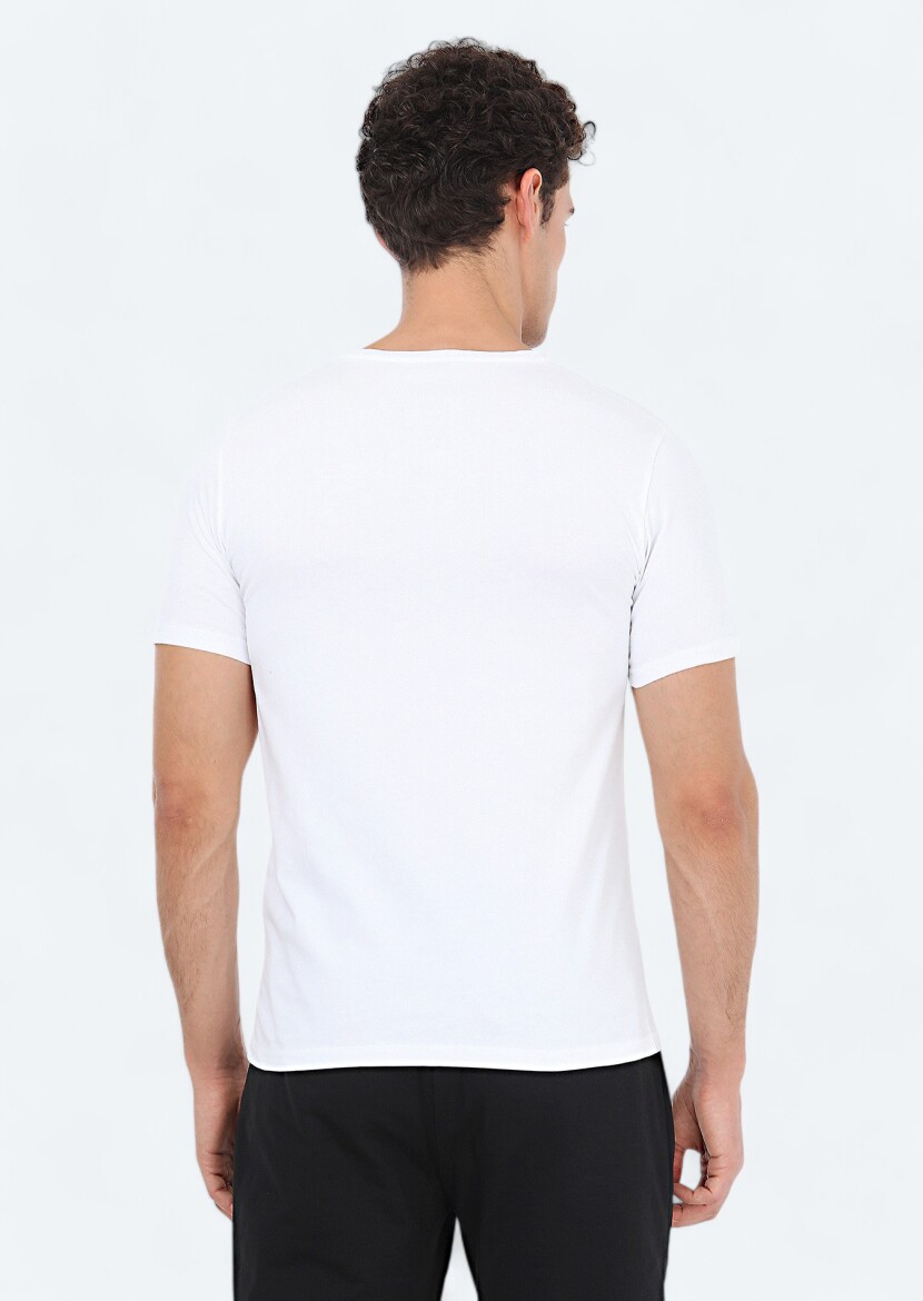 Beyaz Baskılı Bisiklet Yaka %100 Pamuk T-Shirt - 6