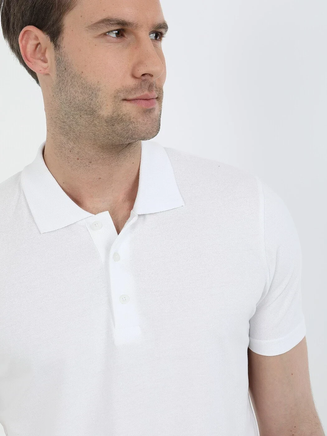 Beyaz Baskılı Polo Yaka %100 Pamuk T-Shirt - 3