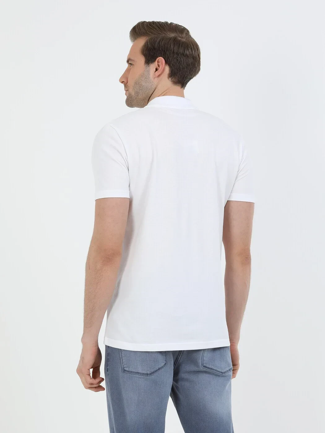 Beyaz Baskılı Polo Yaka %100 Pamuk T-Shirt - 5