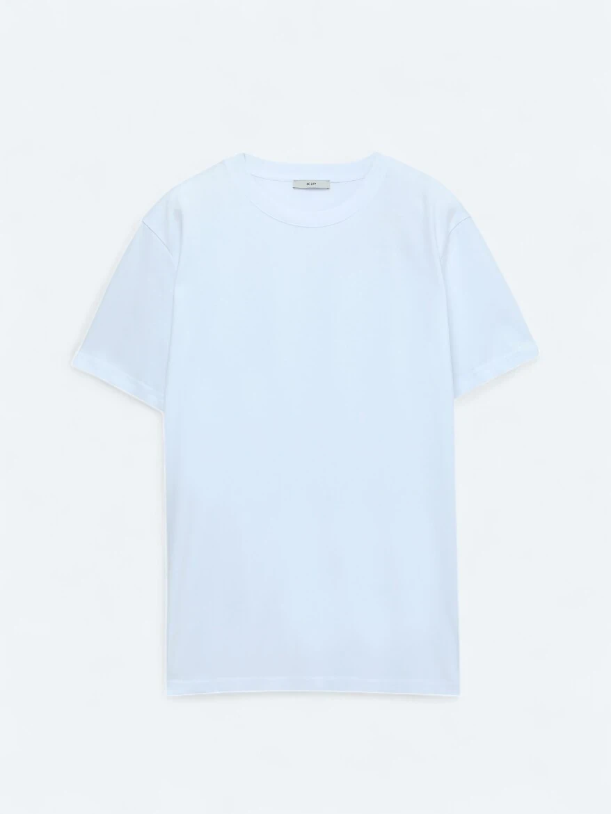 Beyaz Bisiklet Yaka %100 Pamuk T-Shirt - 5