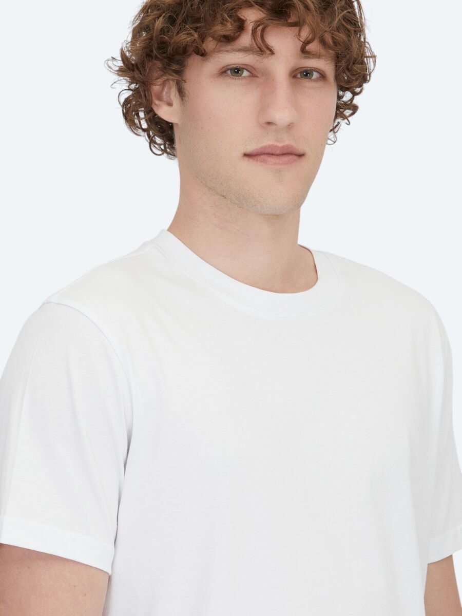 Beyaz Bisiklet Yaka %100 Pamuk T-Shirt - 3
