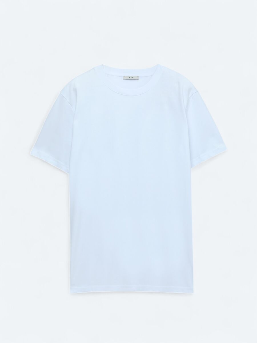 Beyaz Bisiklet Yaka %100 Pamuk T-Shirt - 5