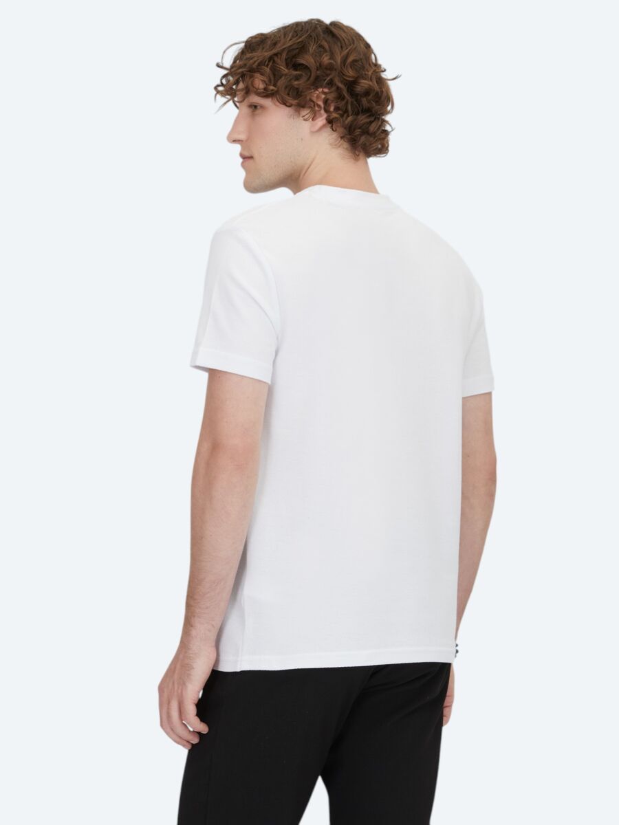 Beyaz Bisiklet Yaka %100 Pamuk T-Shirt - 4