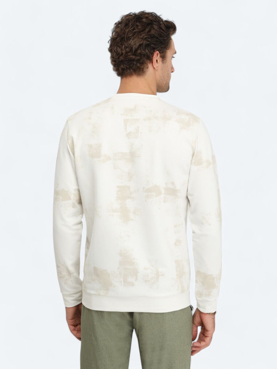 Beyaz Bisiklet Yaka Baskılı Sweatshırt - 5