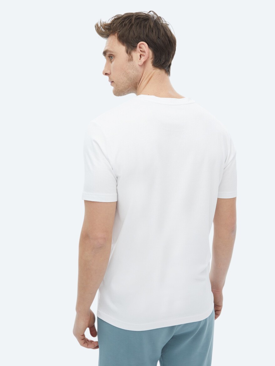 Beyaz Bisiklet Yaka Pamuk Karışımlı T-Shirt - 5
