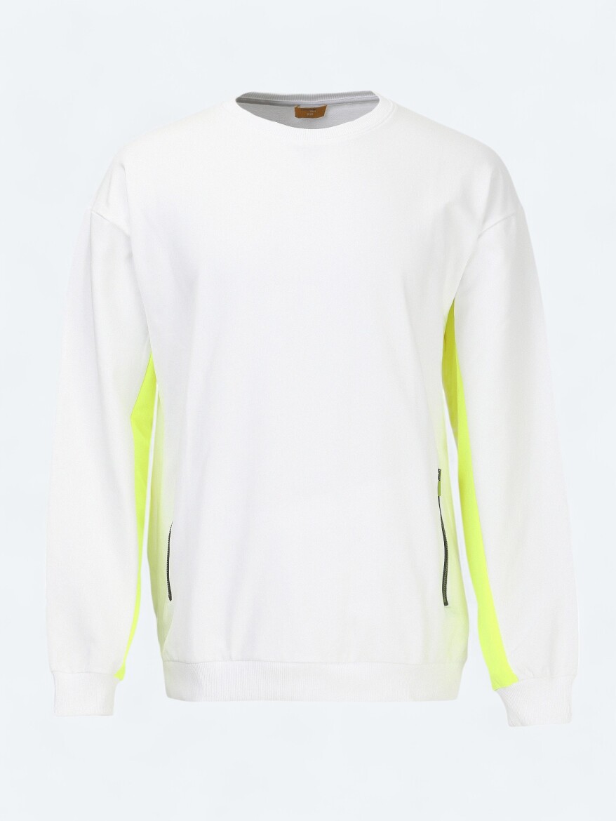 Beyaz Bisiklet Yaka Sweatshırt - 7