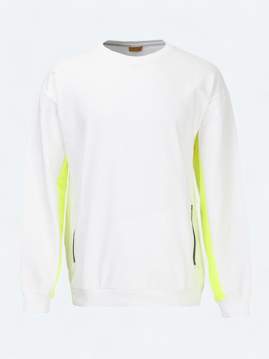 Beyaz Bisiklet Yaka Sweatshırt - 7