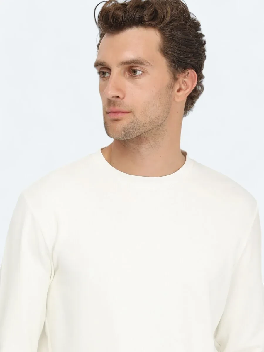 Beyaz Bisiklet Yaka Sweatshırt - 3
