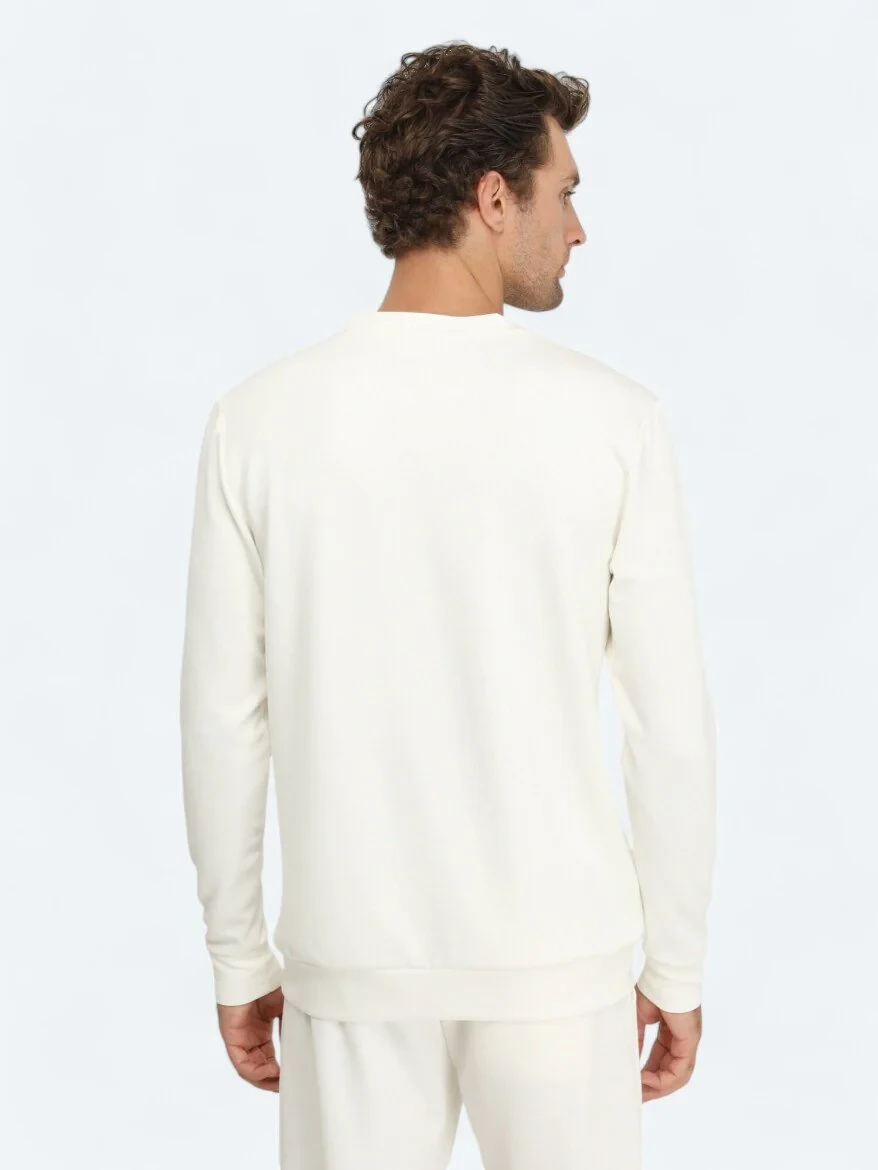 Beyaz Bisiklet Yaka Sweatshırt - 5