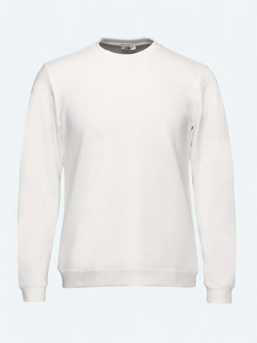 Beyaz Bisiklet Yaka Sweatshırt - 6