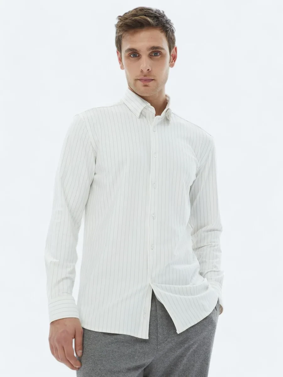 Beyaz Çizgili Regular Fit Casual Gömlek - 1