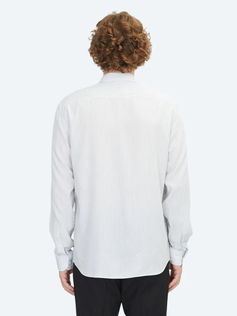Beyaz Çizgili Regular Fit Dokuma Casual Gömlek - 5