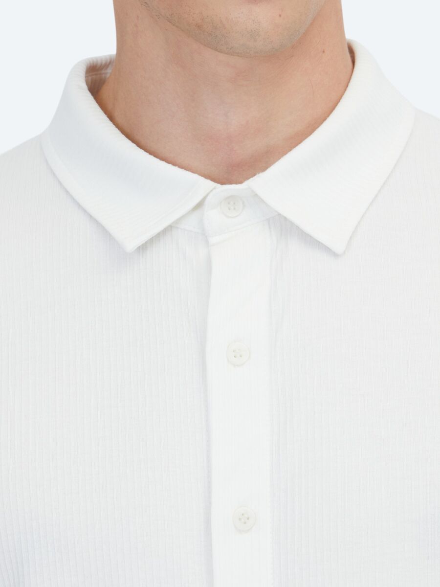 Beyaz Çizgili Regular Fit Kısa Casual Gömlek - 5