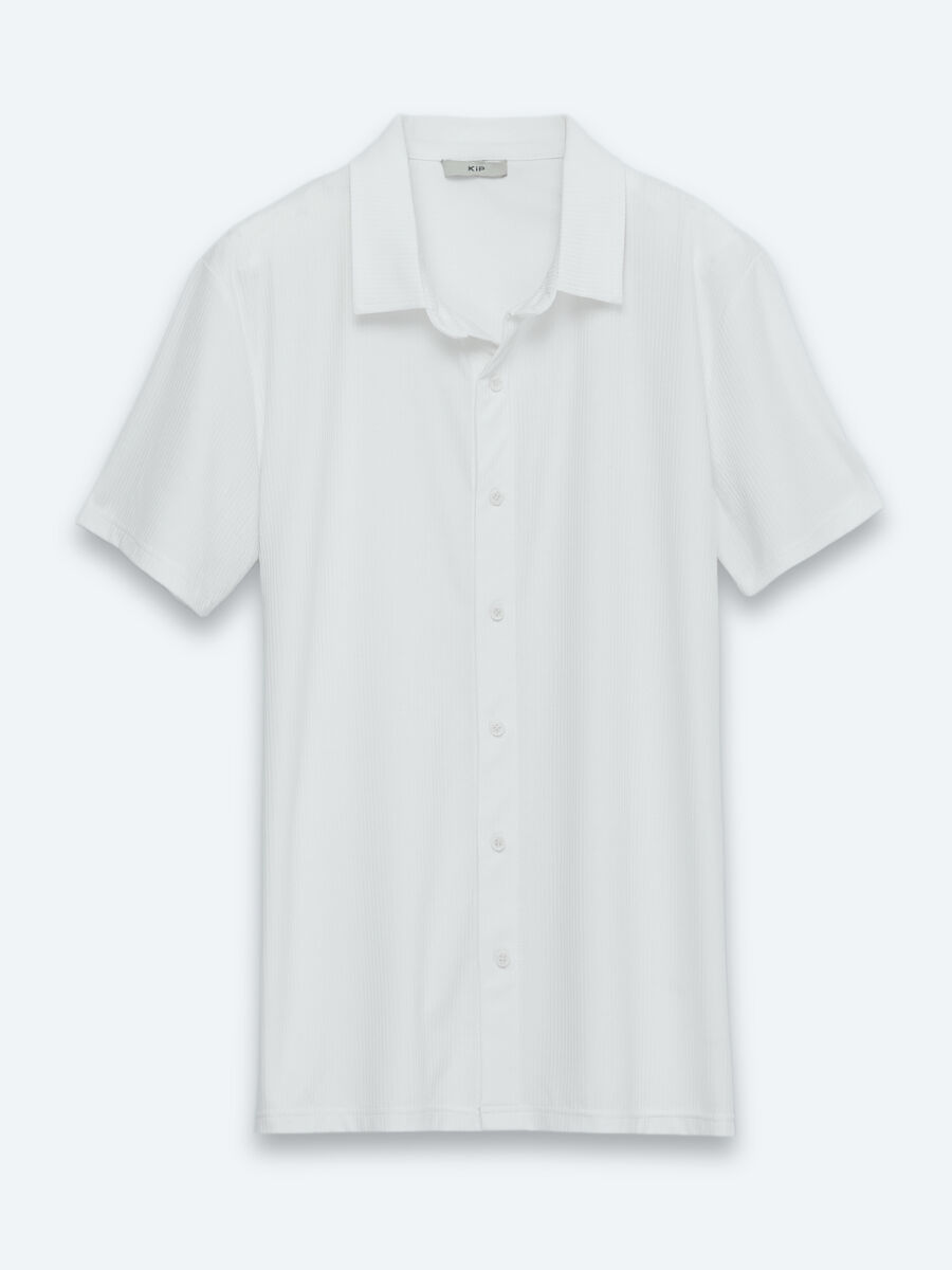 Beyaz Çizgili Regular Fit Kısa Casual Gömlek - 7