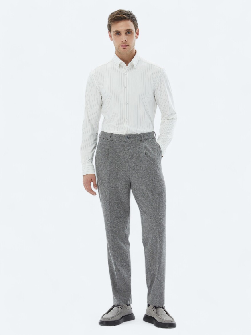 Beyaz Çizgili Regular Fit Uzun Casual Gömlek - 3