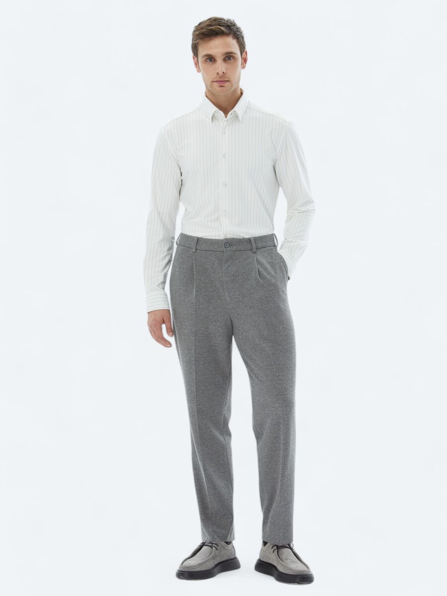 Beyaz Çizgili Regular Fit Uzun Casual Gömlek - 3