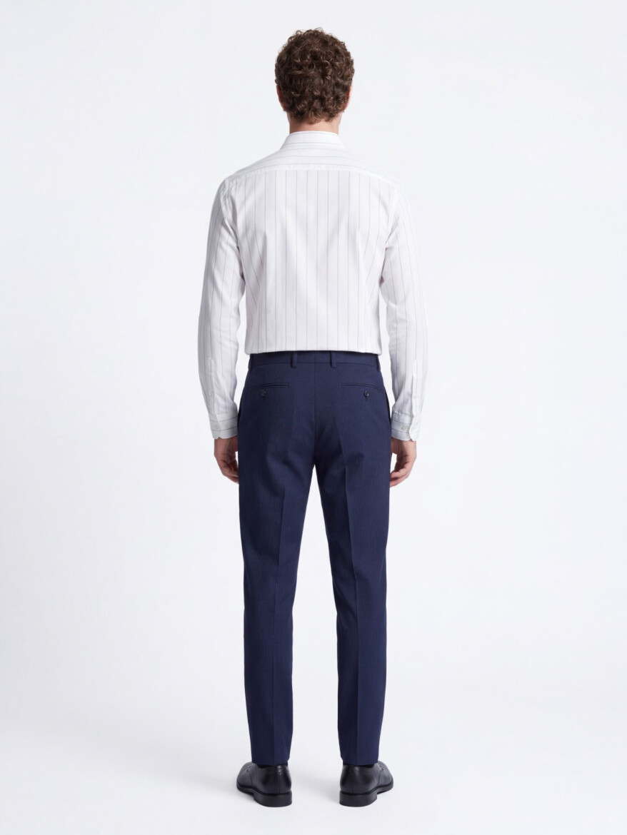 Beyaz Çizgili Regular Fit Uzun Dokuma Casual Pamuk Karışımlı Gömlek - 5