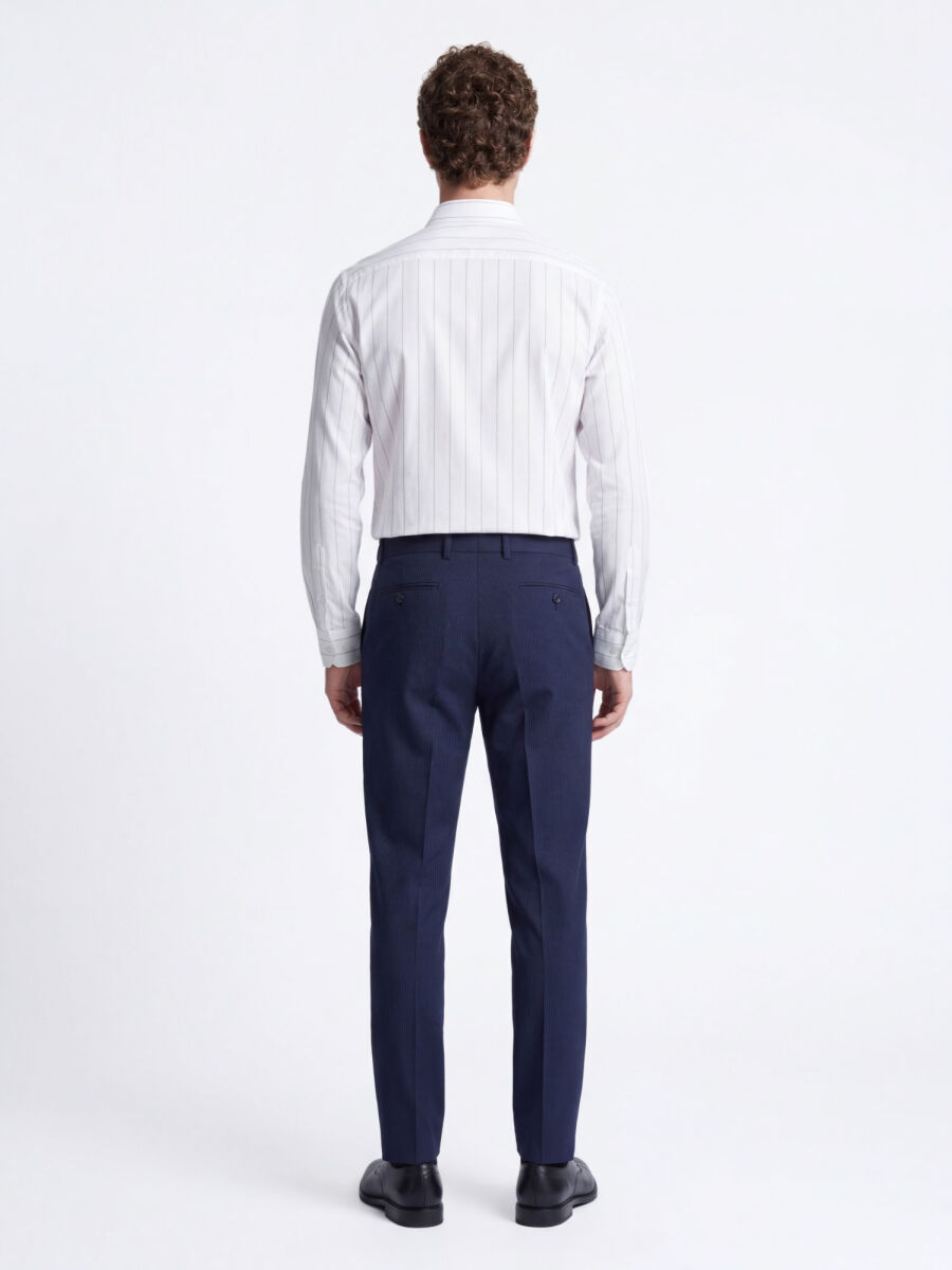 Beyaz Çizgili Regular Fit Uzun Dokuma Casual Pamuk Karışımlı Gömlek - 5