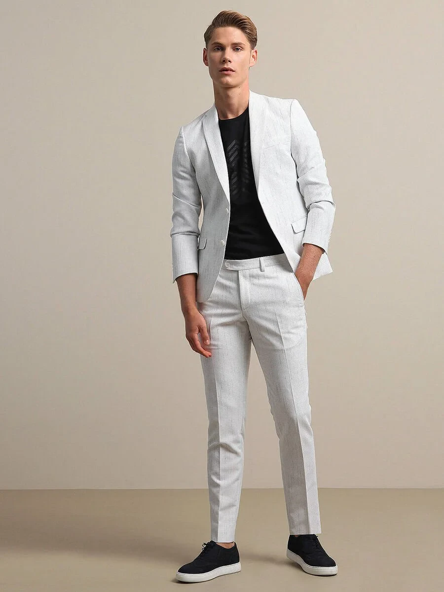 Beyaz Çizgili Slim Fit Takım Elbise - 2