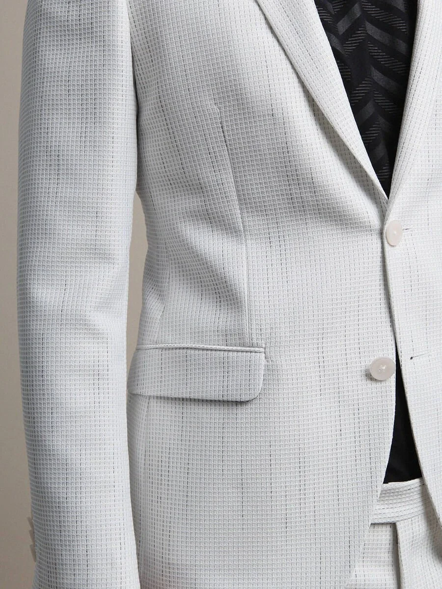 Beyaz Çizgili Slim Fit Takım Elbise - 4