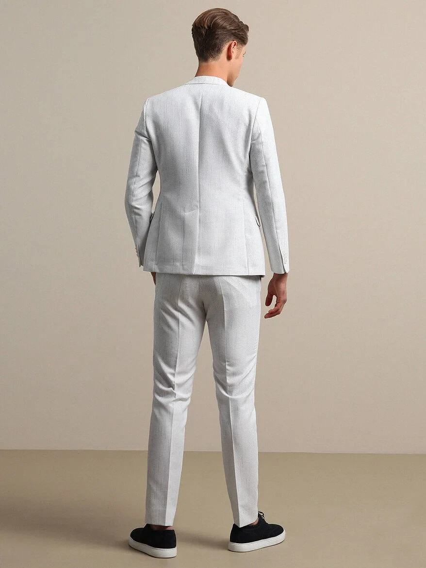 Beyaz Çizgili Slim Fit Takım Elbise - 5
