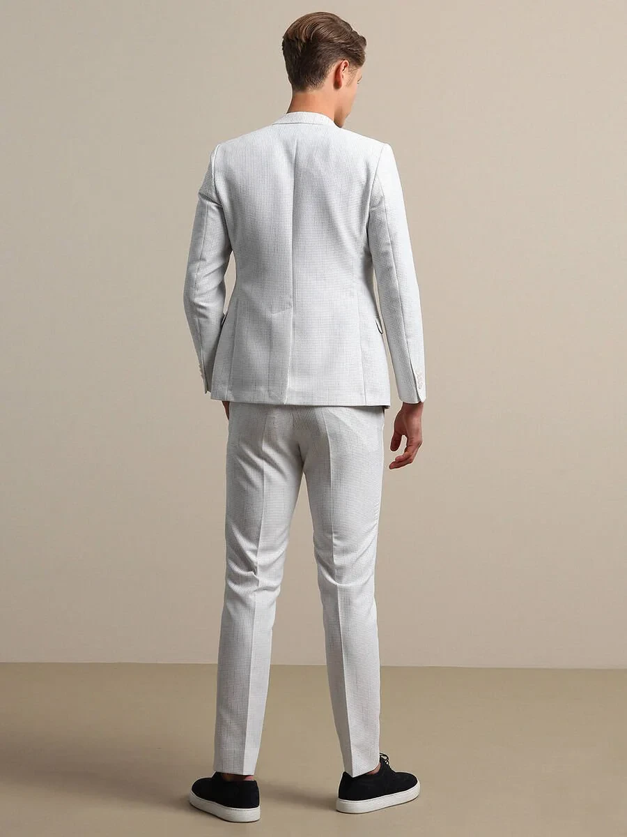 Beyaz Çizgili Slim Fit Takım Elbise - 5