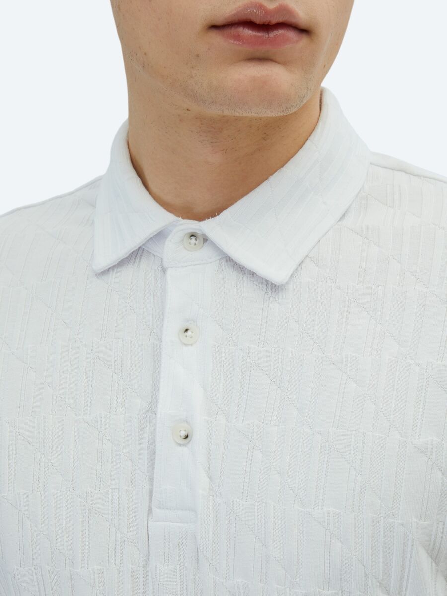 Beyaz Desenli Polo Yaka %100 Pamuk T-Shirt - 4