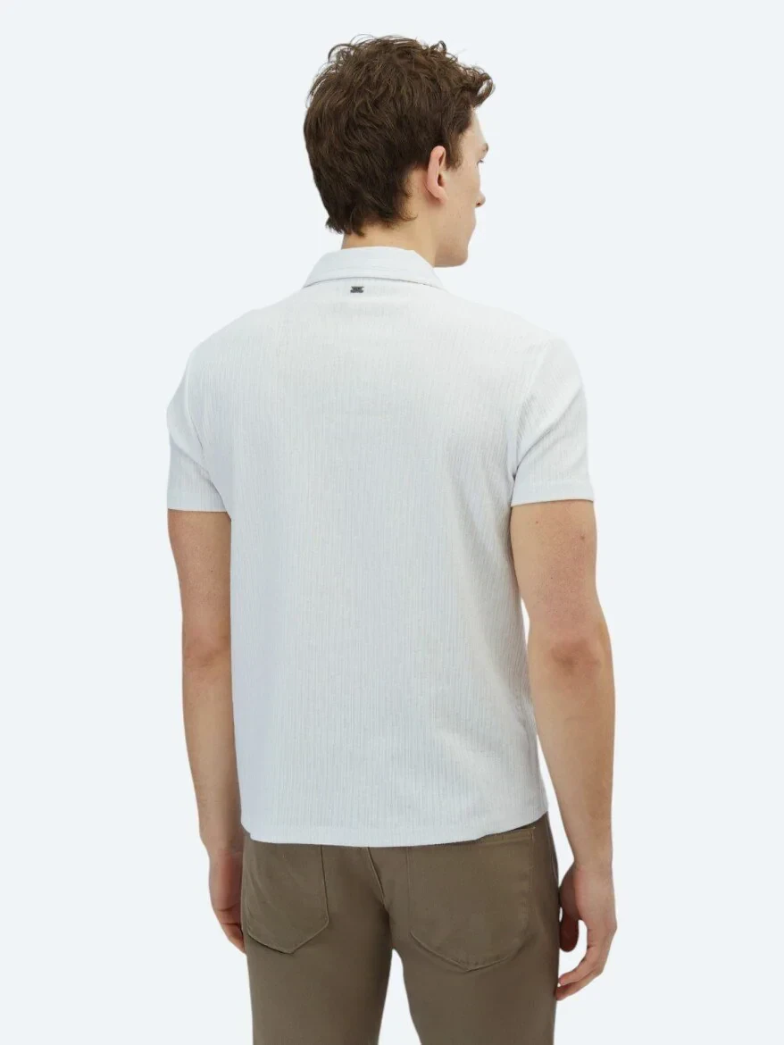Beyaz Desenli Polo Yaka Pamuk Karışımlı T-Shirt - 5